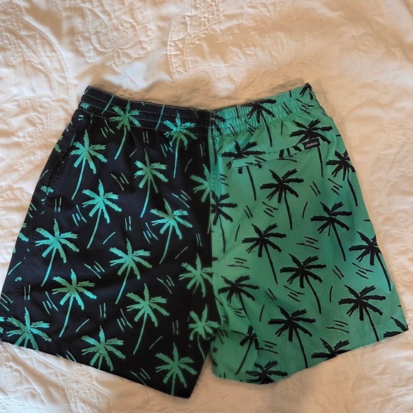 Chubbies Mens Teal Black Palm Tree Split Swim Trunks 5.5 Inch Inseam Large - Picture 4 of 8